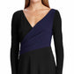 Ralph Lauren Women's Black Solid Long Sleeve V Neck Tea-Length Trapeze Formal Dress Black Size 16
