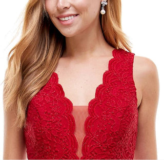 City Studios Junior's V Neck Glitter Lace Dress Wine Size 1