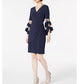 R & M Richards Women's Rhinestone Faux Wrap Dress Navy Size 16