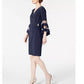 R & M Richards Women's Rhinestone Faux Wrap Dress Navy Size 16