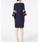R & M Richards Women's Rhinestone Faux Wrap Dress Navy Size 16