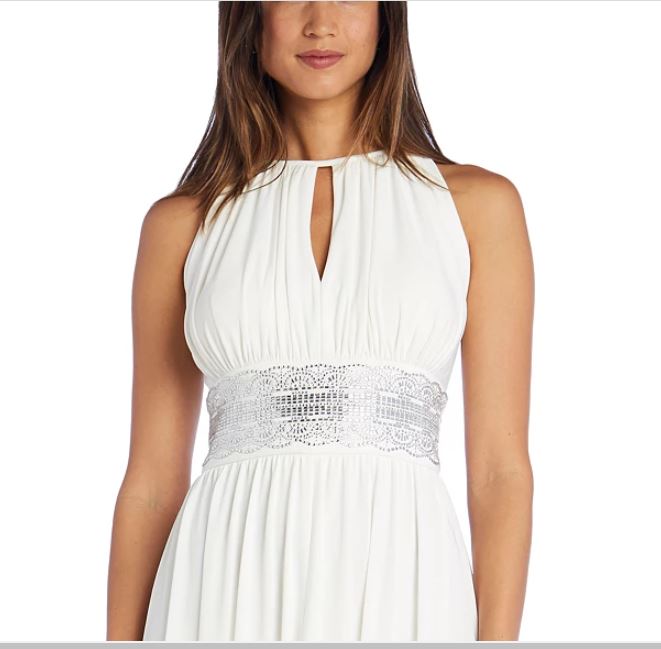 R & M Richards Women's Embellished Keyhole Cutout Gown White Size 8
