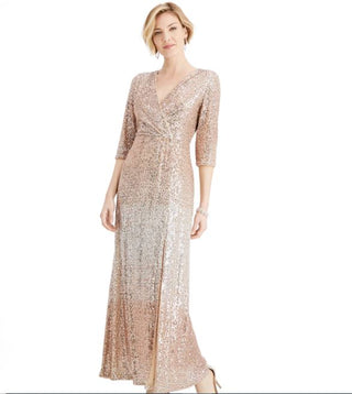 R & M Richards Women's Sequined Gown Beige Size 12 Petite