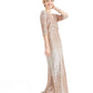 R & M Richards Women's Sequined Gown Beige Size 12 Petite