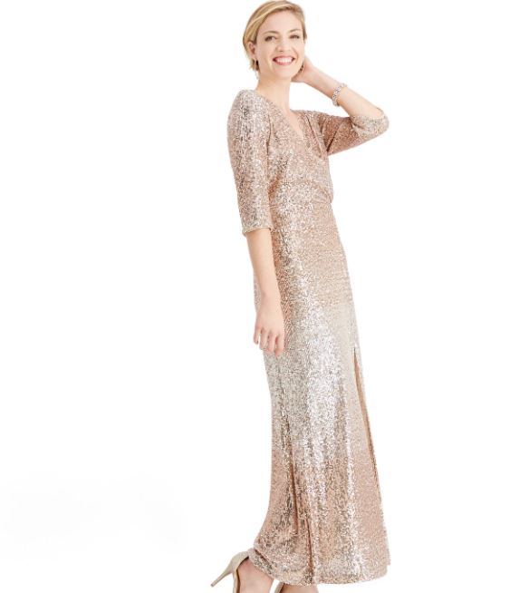 R & M Richards Women's Sequined Gown Beige Size 12 Petite