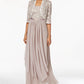 R & M Richards Women's Sequined Lace Belted Gown And Jacket Lt Beige Size 16