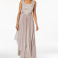 R & M Richards Women's Sequined Lace Belted Gown And Jacket Lt Beige Size 16