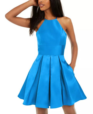 B Darlin Juniors' Halter Fit & Flare Dress Bright Blue Size 11/12