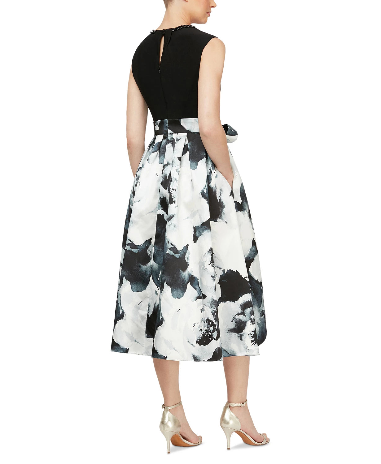SL Fashions Women's Printed High Low Fit & Flare Dress Black Size 10