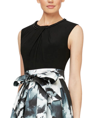 SL Fashions Women's Printed High Low Fit & Flare Dress Black Size 10