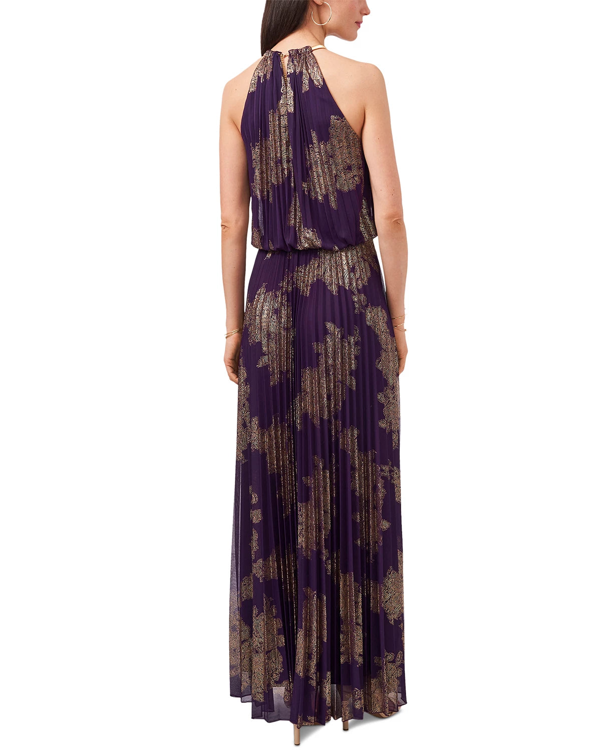 MSK Women's Metallic-Print Pleated Blouson Gown Gold Size 6