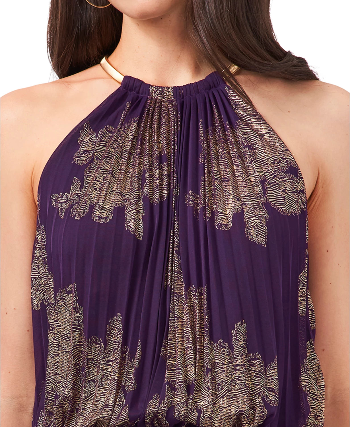 MSK Women's Metallic-Print Pleated Blouson Gown Gold Size 6