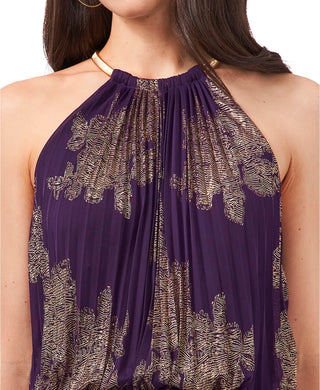 MSK Women's Metallic-Print Pleated Blouson Gown Gold Size 6