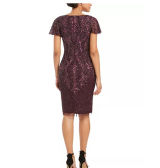 Adrianna Papell Women's Embellished Flutter Sleeve Sheath Dress Red Size 6