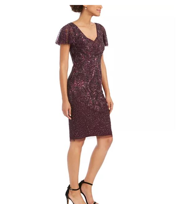 Adrianna Papell Women's Embellished Flutter Sleeve Sheath Dress Red Size 6