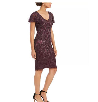 Adrianna Papell Women's Embellished Flutter Sleeve Sheath Dress Red Size 6