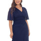 B & A By Betsy & Adam Women's Plus Size Embellished Flutter-Sleeve Gown Navy Size Small Petite
