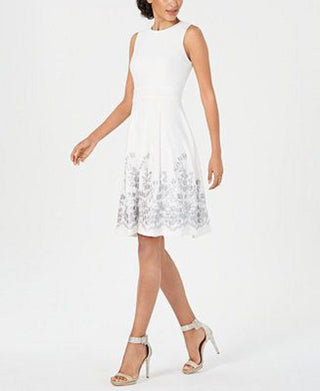 Calvin Klein Women's Embroidered A-Line Dress Silver Size 2
