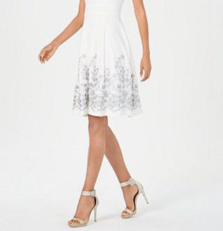 Calvin Klein Women's Embroidered A-Line Dress Silver Size 2