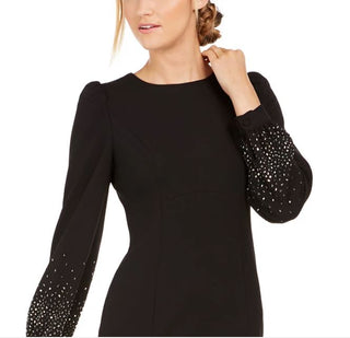 Calvin Klein Women's Bling Puff Sleeve Sheath Dress Black Size 4
