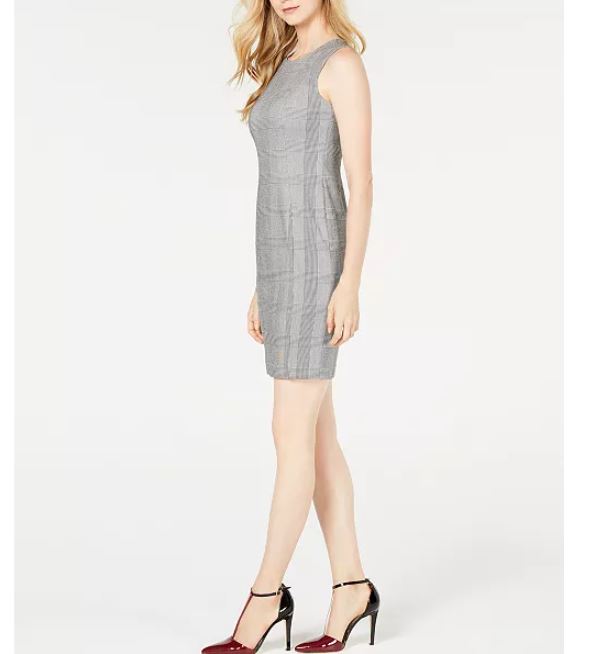 Calvin Klein Women's Plaid Sheath Dress Grey Size 4