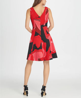 DKNY Women's Abstract Floral Fit & Flare Dress Black Size 6