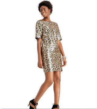 Betsey Johnson Women's Leopard Sequin Sheath Dress Yellow Size 4