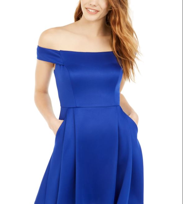 Teeze Me Junior's Off The-Shoulder Pocket Dress Blue Size 13
