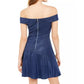 Teeze Me Junior's Metallic Off Shoulder Dress Blue Size 5