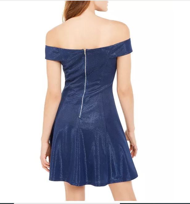 Teeze Me Junior's Metallic Off Shoulder Dress Blue Size 5