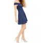 Teeze Me Junior's Metallic Off Shoulder Dress Blue Size 5