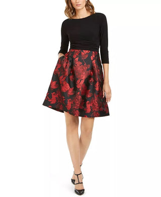 Jessica Howard Women's Solid & Floral Fit & Flare Dress Charcoal Size 14 Petite