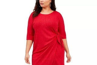 Robbie Bee Women's Plus Size Glitter Knit Sarong Dress Red Size 1X