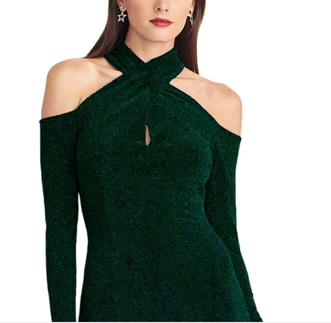 Rachel Roy Women's Simone Crisscross Halter Sheath Dress Green Size Medium