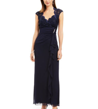 Connected Women's Lace Column Gown Navy Size 6