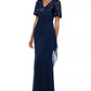 XSCAPE Women's Petite Sequined A-Line Gown Navy Size 4 P