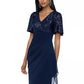 XSCAPE Women's Petite Sequined A-Line Gown Navy Size 4 P