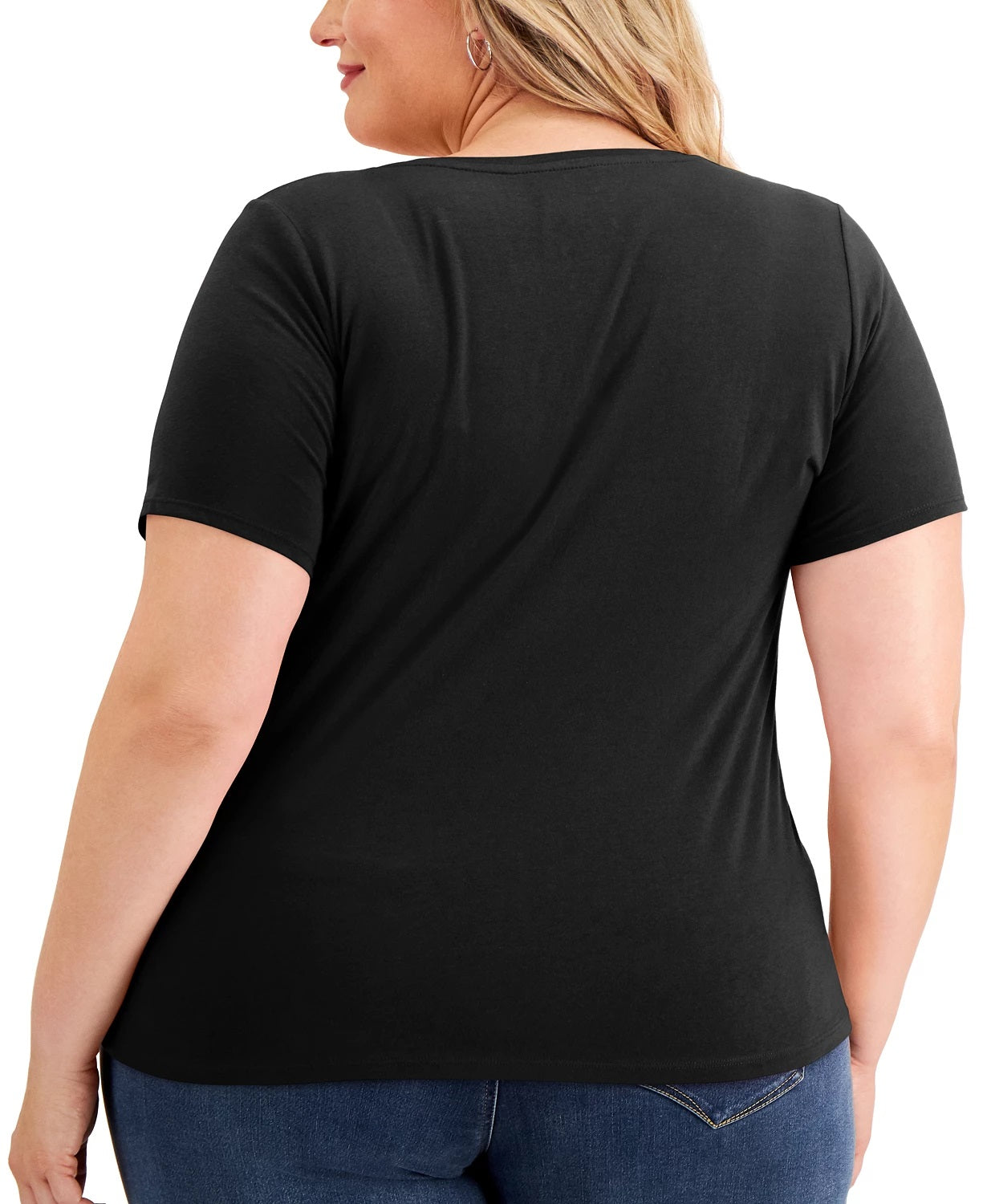 INC International Concepts Women's Plus Size Cotton V-Neck Top Black Size 1X