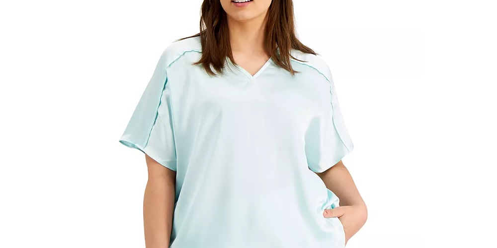 Alfani Women's Plus Size V-Neck Top Blue Size 2X