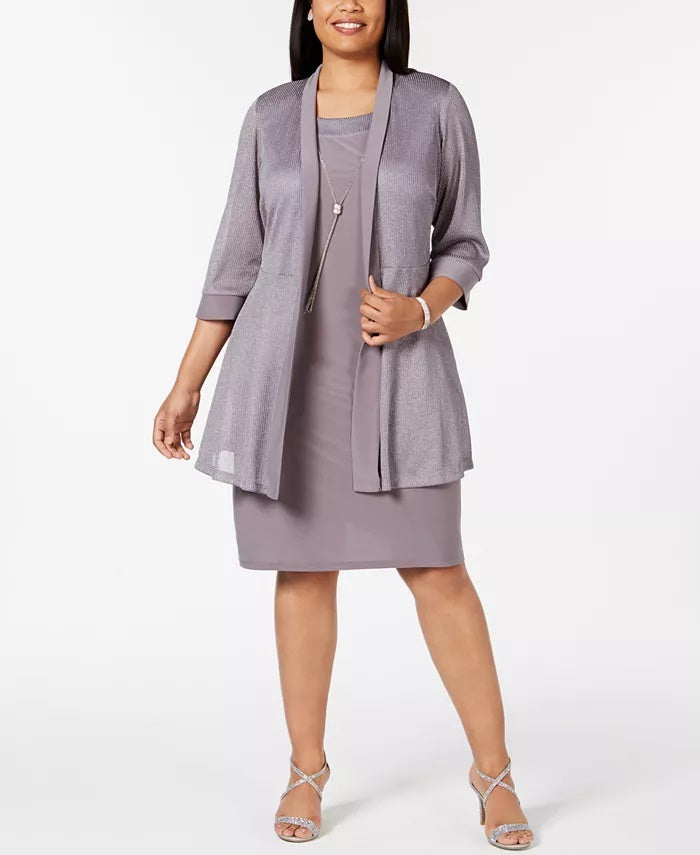 R & M Richards Women's Plus Size Shift Dress & Metallic Jacket Silver Size 20W