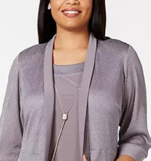 R & M Richards Women's Plus Size Shift Dress & Metallic Jacket Silver Size 20W