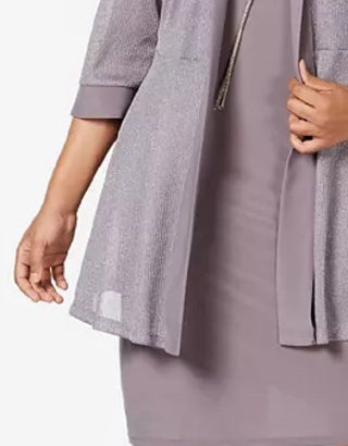 R & M Richards Women's Plus Size Shift Dress & Metallic Jacket Silver Size 20W