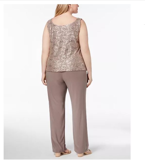 R & M Richards Women's 3 Pc Plus Pantsuit & Shell Beige Size 20W