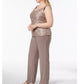 R & M Richards Women's 3 Pc Plus Pantsuit & Shell Beige Size 20W