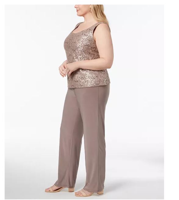 R & M Richards Women's 3 Pc Plus Pantsuit & Shell Beige Size 20W