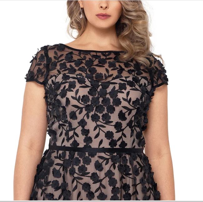 Xscape Women's Plus 3D Flower Gown Black Nude Size 18W