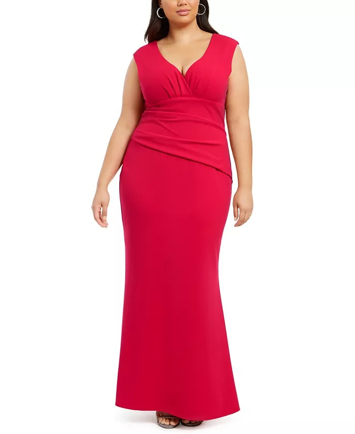 Betsy & Adam Women's Plus Ruched Gown Red Size 18W