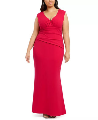 Betsy & Adam Women's Plus Ruched Gown Red Size 18W