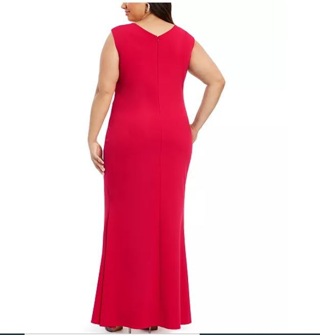 Betsy & Adam Women's Plus Ruched Gown Red Size 18W