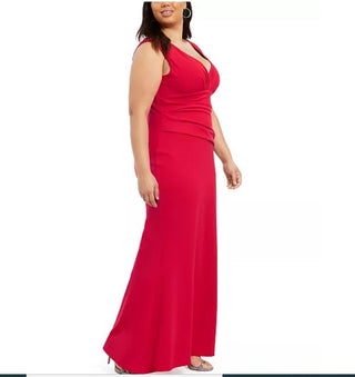 Betsy & Adam Women's Plus Ruched Gown Red Size 18W